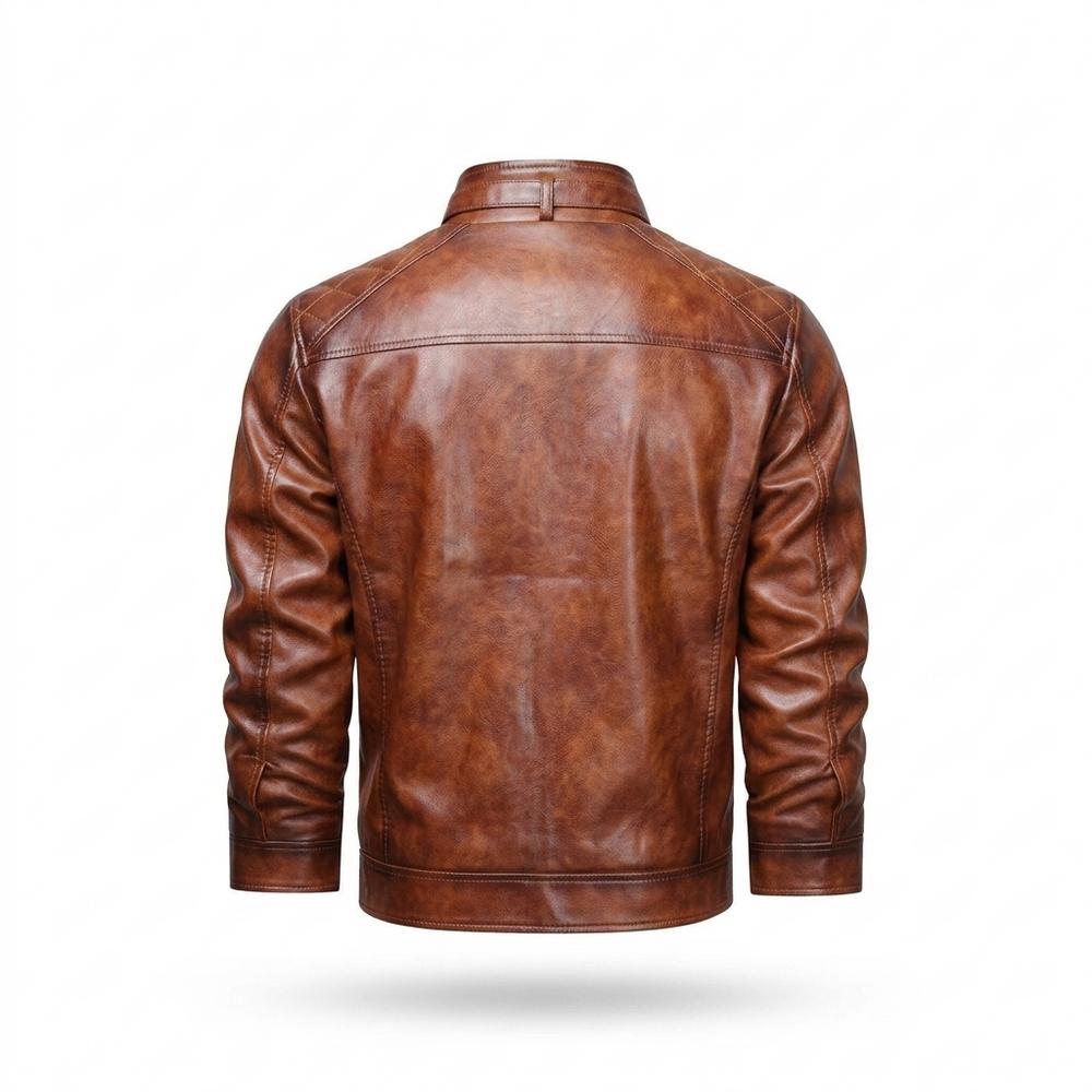 Mens Outlet House - Davel | Zippered Quilted-Shoulder Leather Jacket Men