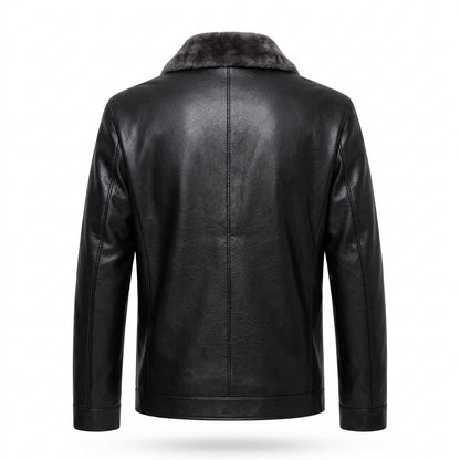 Mens Outlet House - Daram | Fur-Collar Zip-Up Leather Jacket Men