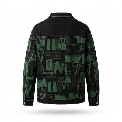 Mens Outlet House - Elnal | Printed Contrast-Stitched Denim Jacket Unisex