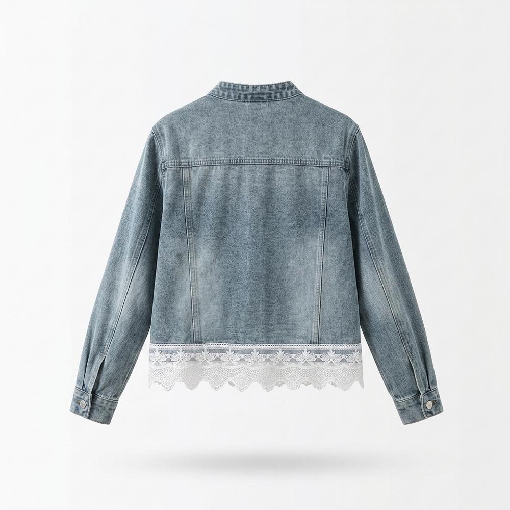 Mens Outlet House - Lavin | Collarless Lace-Trimmed Denim Jacket Women