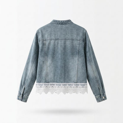 Mens Outlet House - Lavin | Collarless Lace-Trimmed Denim Jacket Women