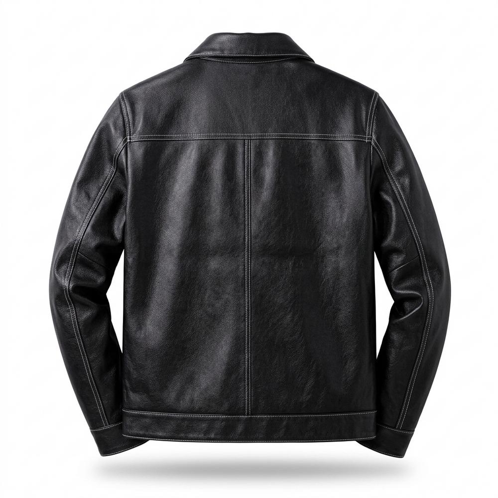 Mens Outlet House - Vimer | Contrast-Stitched Button-Front Leather Jacket Men