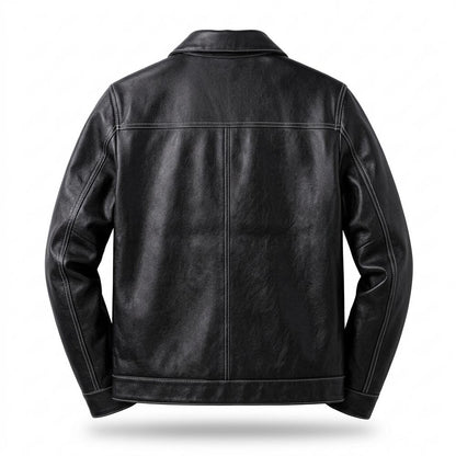Mens Outlet House - Vimer | Contrast-Stitched Button-Front Leather Jacket Men