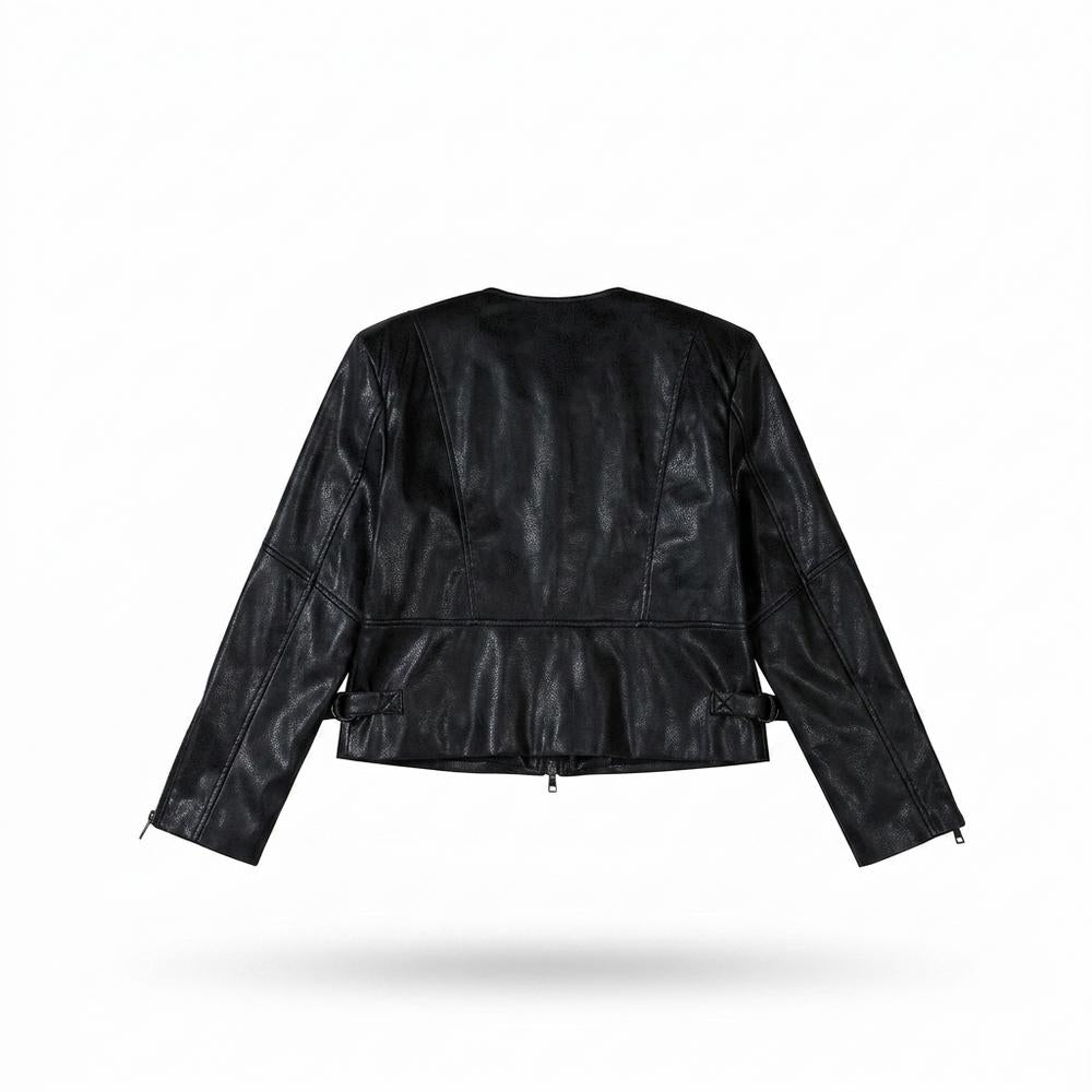 Mens Outlet House - Ralar | Collarless Zip-Up Leather Jacket Women