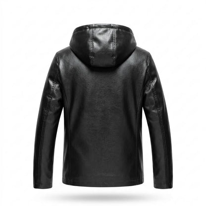 Mens Outlet House - Vilom | Velvet-Lined Hooded Leather Jacket Men