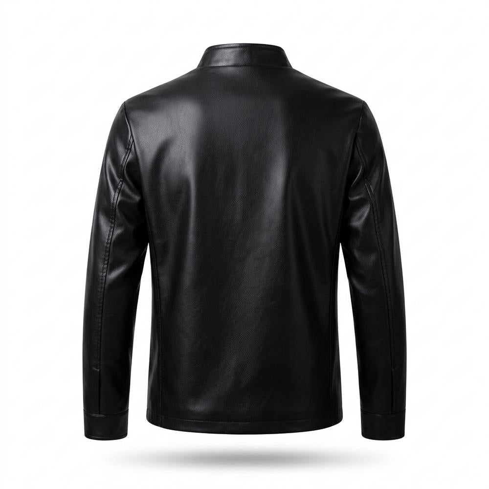Mens Outlet House - Vavan | Zip-Up Stand-Collar Leather Jacket Men