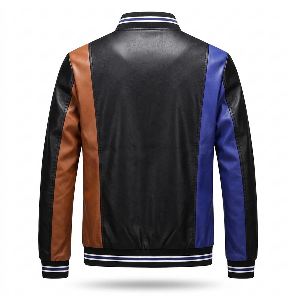 Mens Outlet House - Mitor | Color-Block Zip-Up Leather Jacket Men