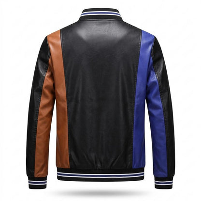 Mens Outlet House - Mitor | Color-Block Zip-Up Leather Jacket Men