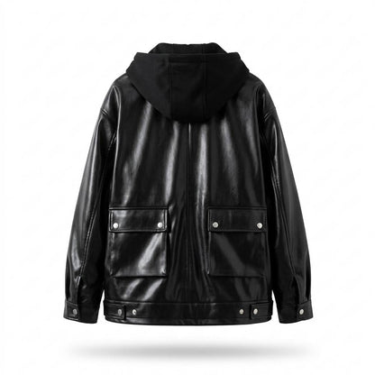Mens Outlet House - Alzan | Hooded Relaxed-Fit Leather Jacket Men