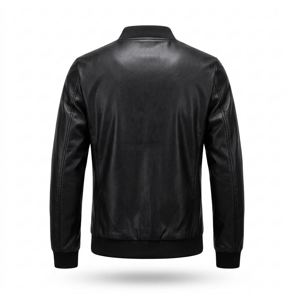 Mens Outlet House - Lehud | Zip-Up Slim Fit Leather Jacket Men