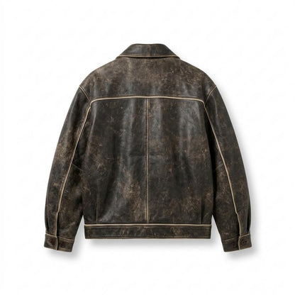 Mens Outlet House - Kenor | Patinated Oversized Leather Jacket Unisex