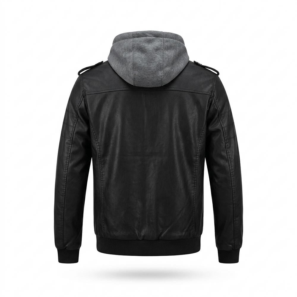 Mens Outlet House - Daven | Hooded Faux-Leather Jacket Men