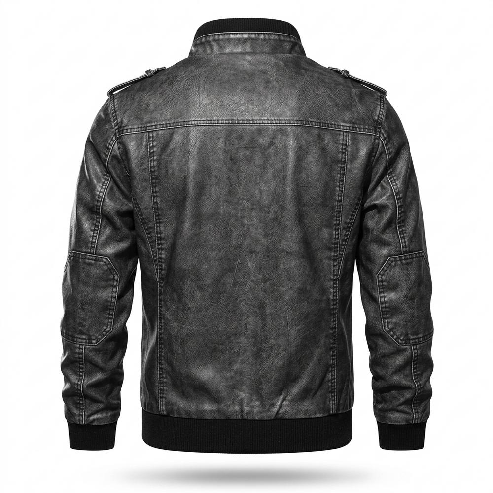 Mens Outlet House - Ellin | Stand-Collar Zip-Up Leather Jacket Men
