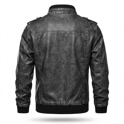 Mens Outlet House - Ellin | Stand-Collar Zip-Up Leather Jacket Men