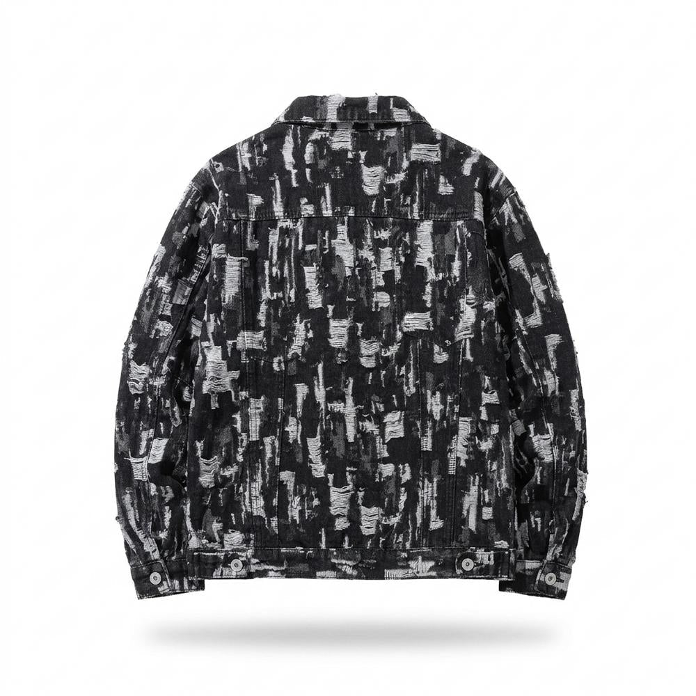 Mens Outlet House - Taran | Patterned Distressed Denim Jacket Men