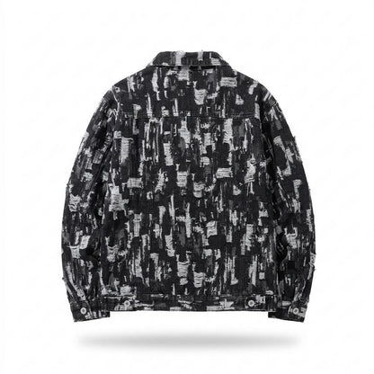 Mens Outlet House - Taran | Patterned Distressed Denim Jacket Men