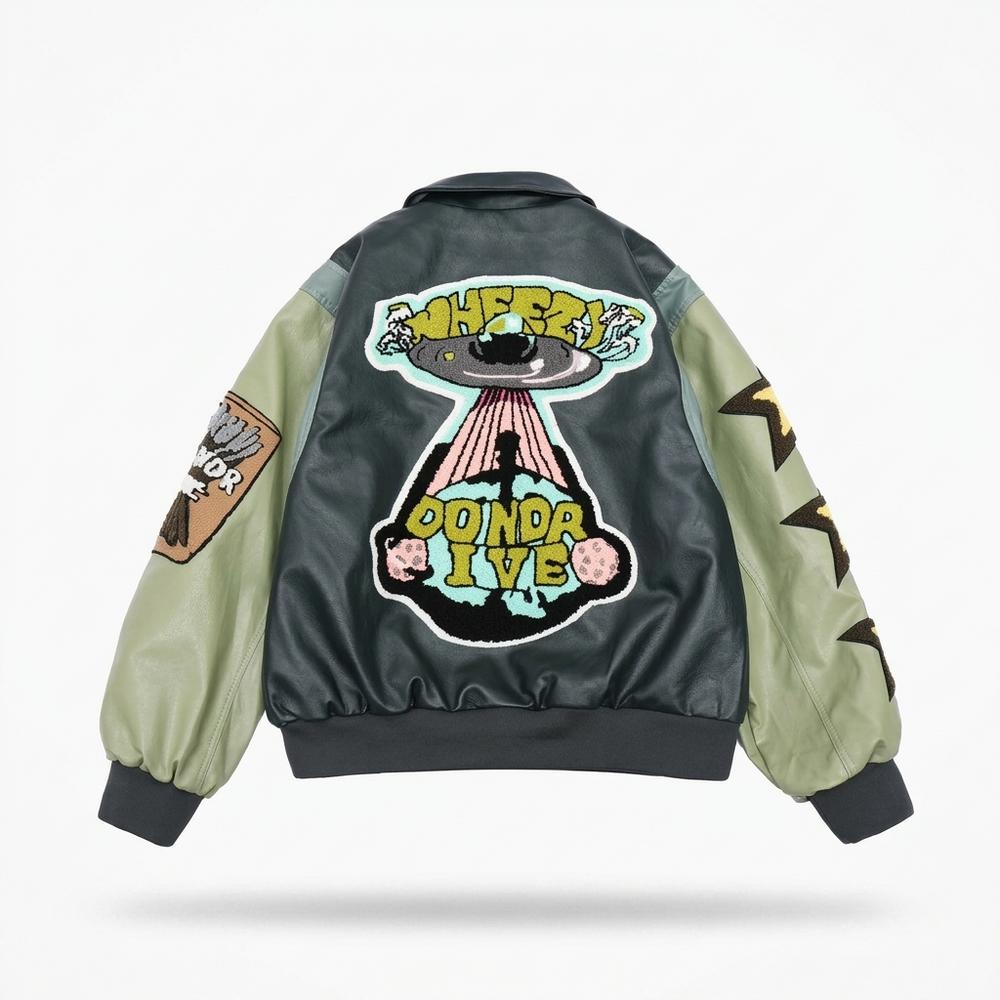 Mens Outlet House - Conor | Patched Two-Tone Leather Jacket Unisex