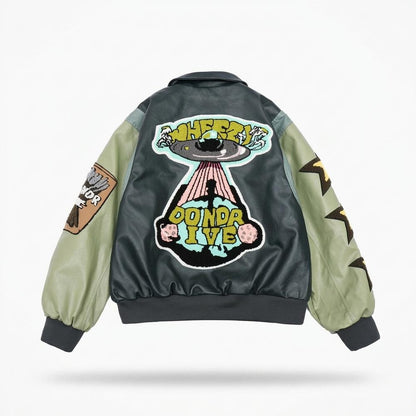 Mens Outlet House - Conor | Patched Two-Tone Leather Jacket Unisex