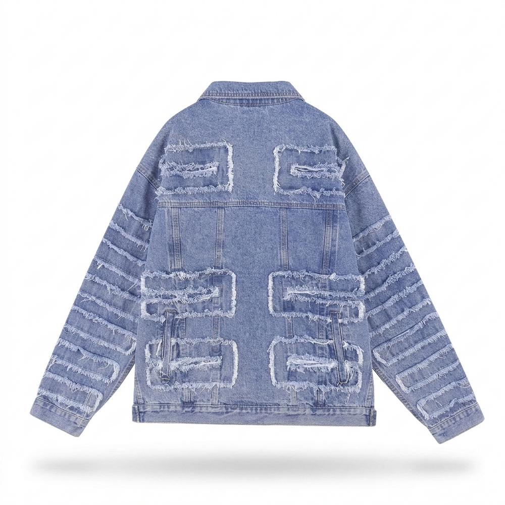 Mens Outlet House - Nover | Distressed Frayed Denim Jacket Unisex