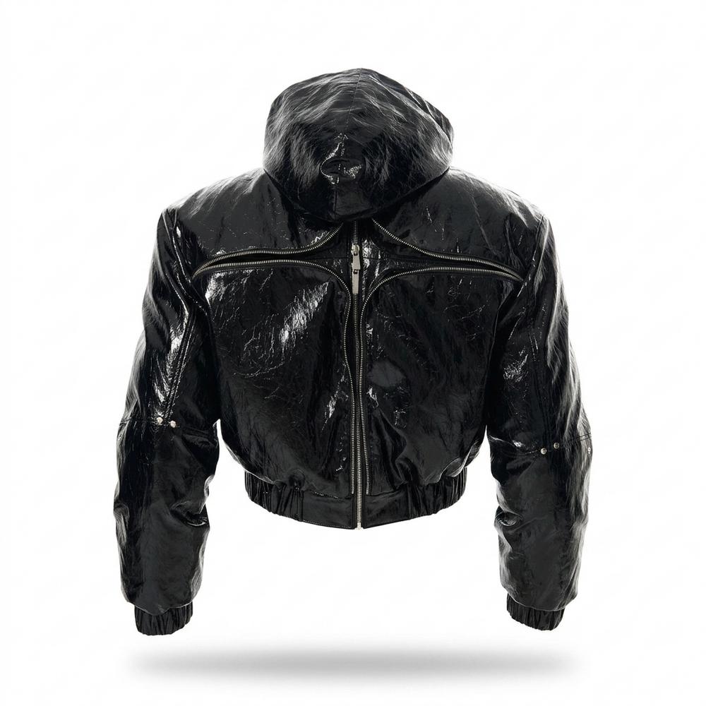 Mens Outlet House - Ketal | Shiny Hooded Leather Jacket Unisex