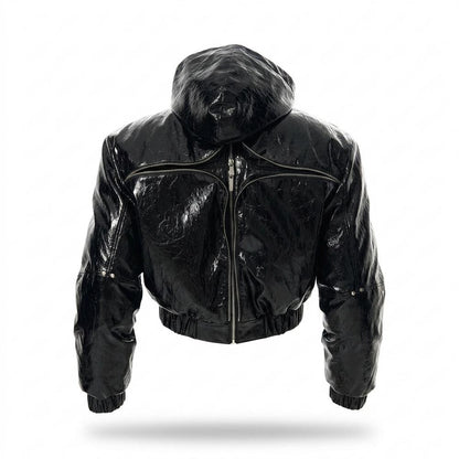 Mens Outlet House - Ketal | Shiny Hooded Leather Jacket Unisex