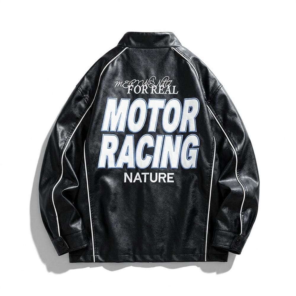 Mens Outlet House - Misel | Printed Piped Leather Jacket Unisex