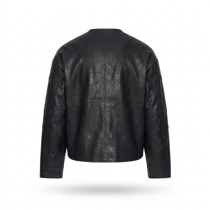 Mens Outlet House - Almar | Collarless Faux-Leather Leather Jacket Men