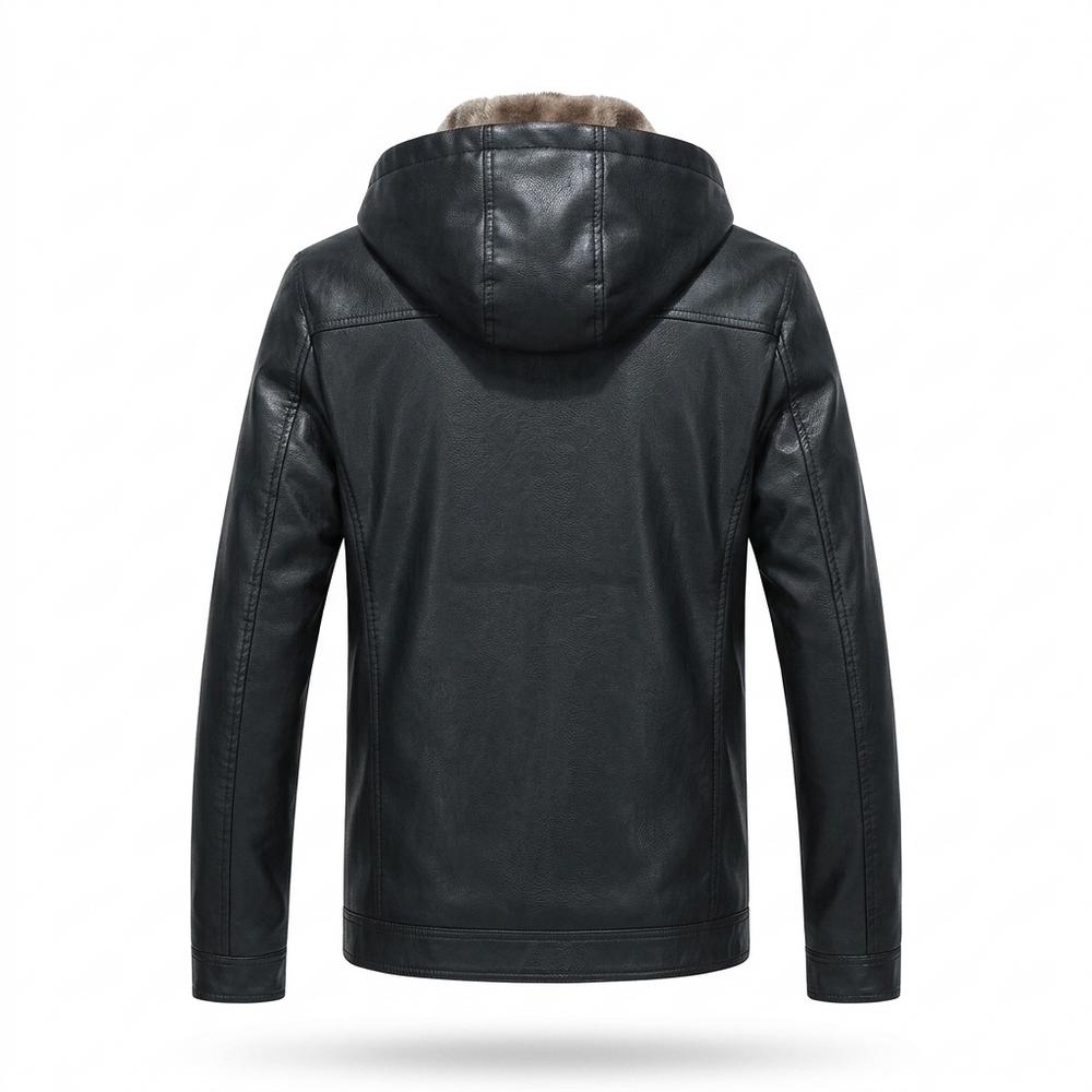 Mens Outlet House - Dahal | Hooded Velvet-Lined Leather Jacket Men