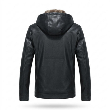 Mens Outlet House - Dahal | Hooded Velvet-Lined Leather Jacket Men