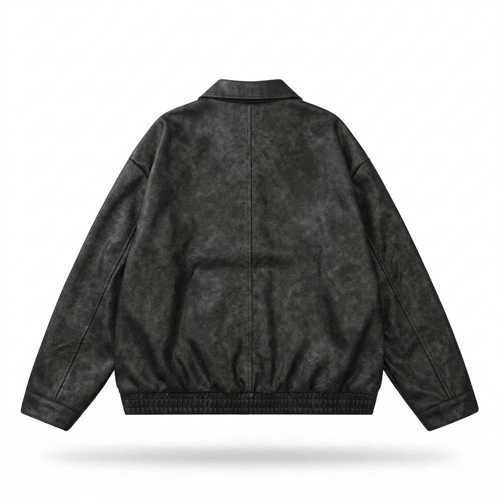 Mens Outlet House - Nimar | Washed-Look Relaxed Fit Leather Jacket Unisex