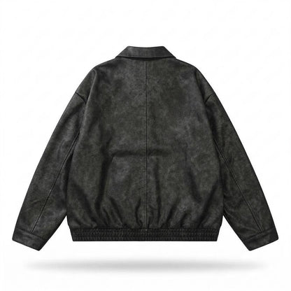 Mens Outlet House - Nimar | Washed-Look Relaxed Fit Leather Jacket Unisex