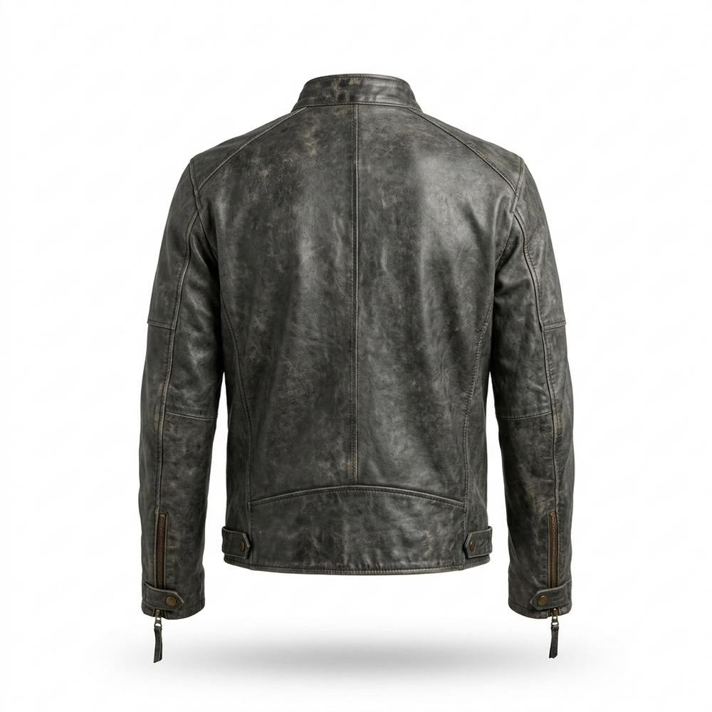 Mens Outlet House - Zavan | Textured Band Collar Leather Jacket Men