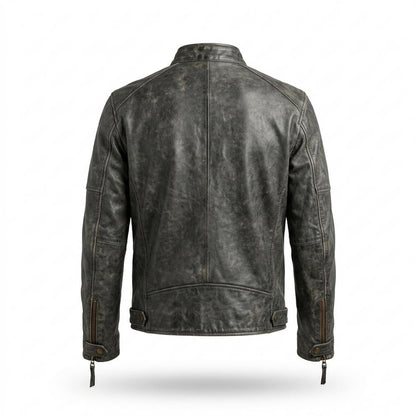 Mens Outlet House - Zavan | Textured Band Collar Leather Jacket Men