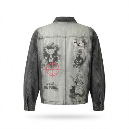 Mens Outlet House - Risen | Two-Tone Printed Denim Jacket Unisex