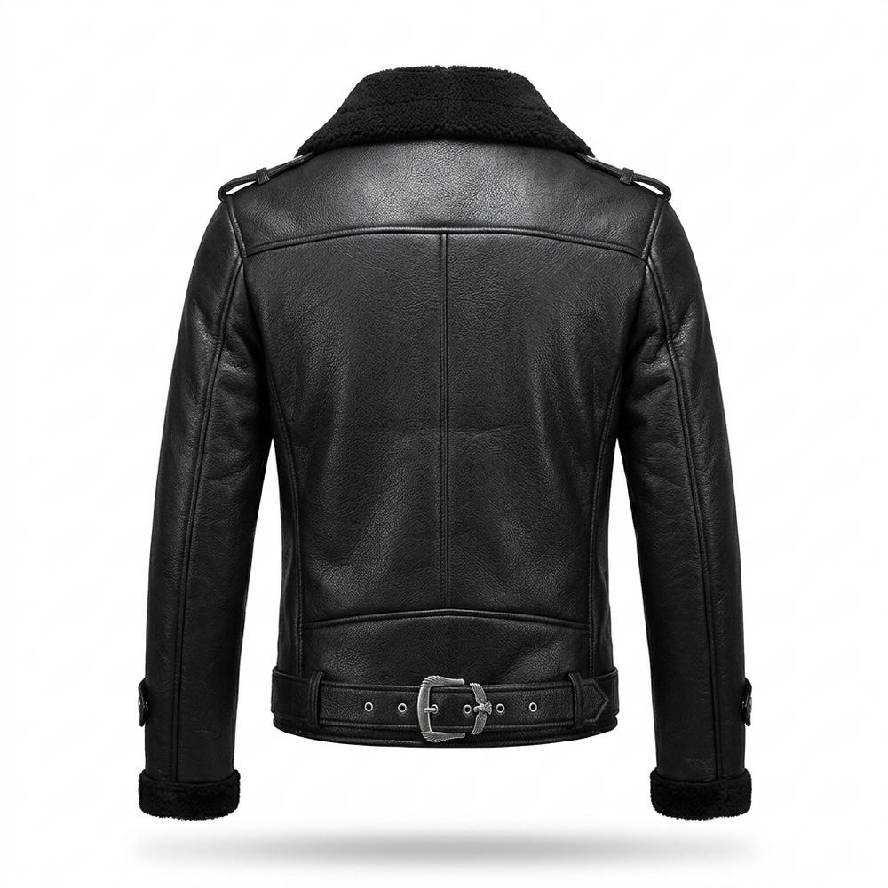 Mens Outlet House - Yover | Shearling-Lined Asymmetrical Leather Jacket Men
