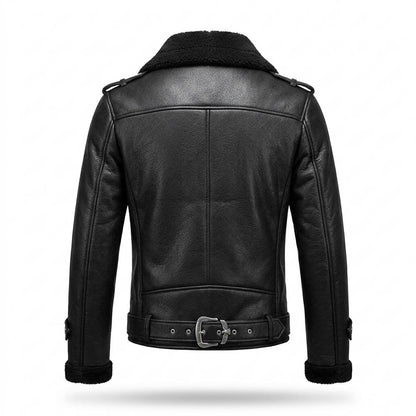 Mens Outlet House - Yover | Shearling-Lined Asymmetrical Leather Jacket Men