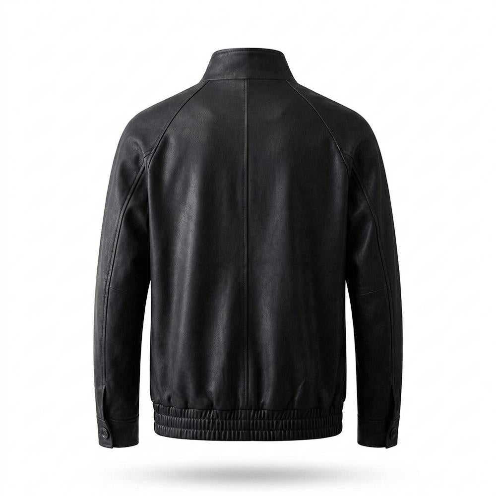 Mens Outlet House - Mavel | Button-Front Stand-Collar Leather Jacket Men