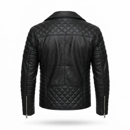 Mens Outlet House - Yosen | Quilted Asymmetrical Leather Jacket Men