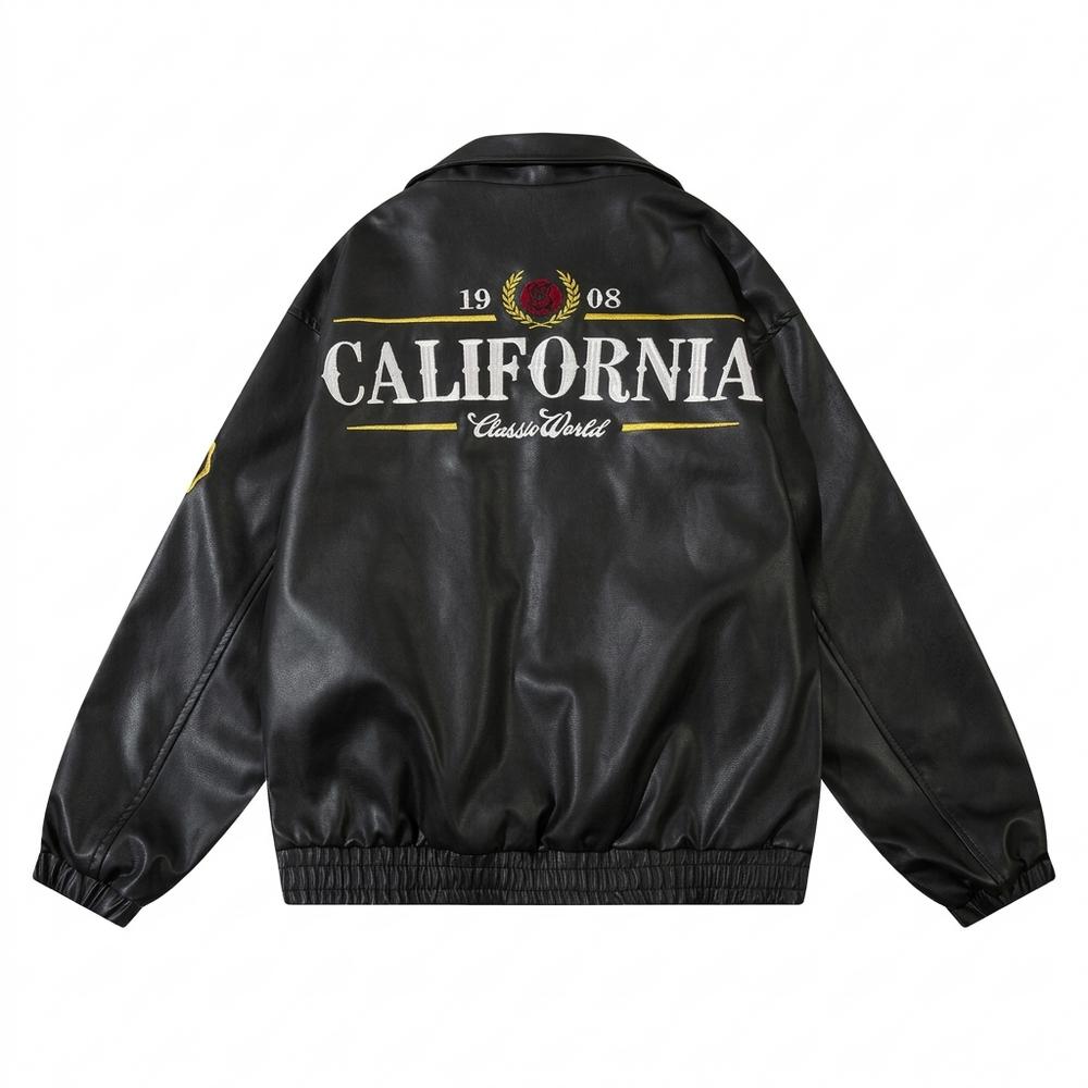 Mens Outlet House - Riran | Embroidered Zip-Up Leather Jacket Unisex