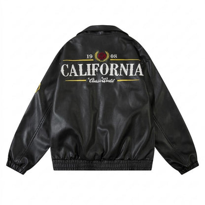 Mens Outlet House - Riran | Embroidered Zip-Up Leather Jacket Unisex