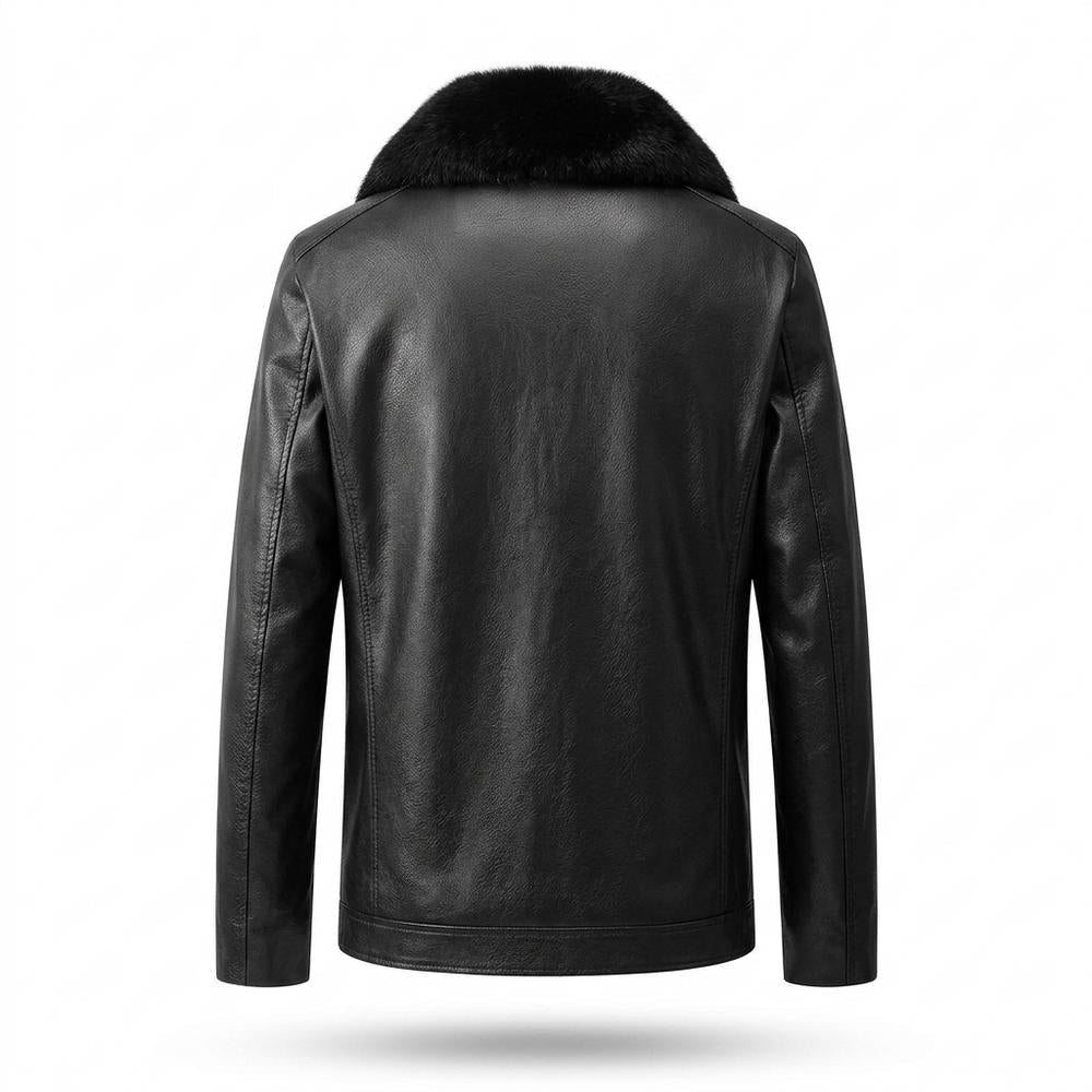 Mens Outlet House - Tavan | Fleece-Lined Fur-Collar Leather Jacket Men