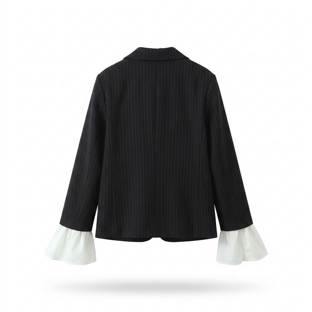Mens Outlet House - Yomon | Pinstriped Ruffled-Cuff Blazer Women