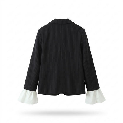 Mens Outlet House - Yomon | Pinstriped Ruffled-Cuff Blazer Women