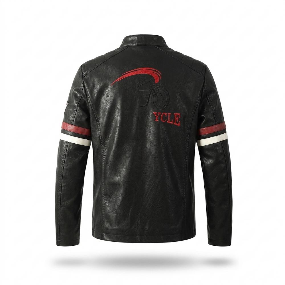 Mens Outlet House - Nekar | Striped Embroidered Leather Jacket Men