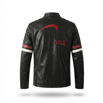 Mens Outlet House - Nekar | Striped Embroidered Leather Jacket Men