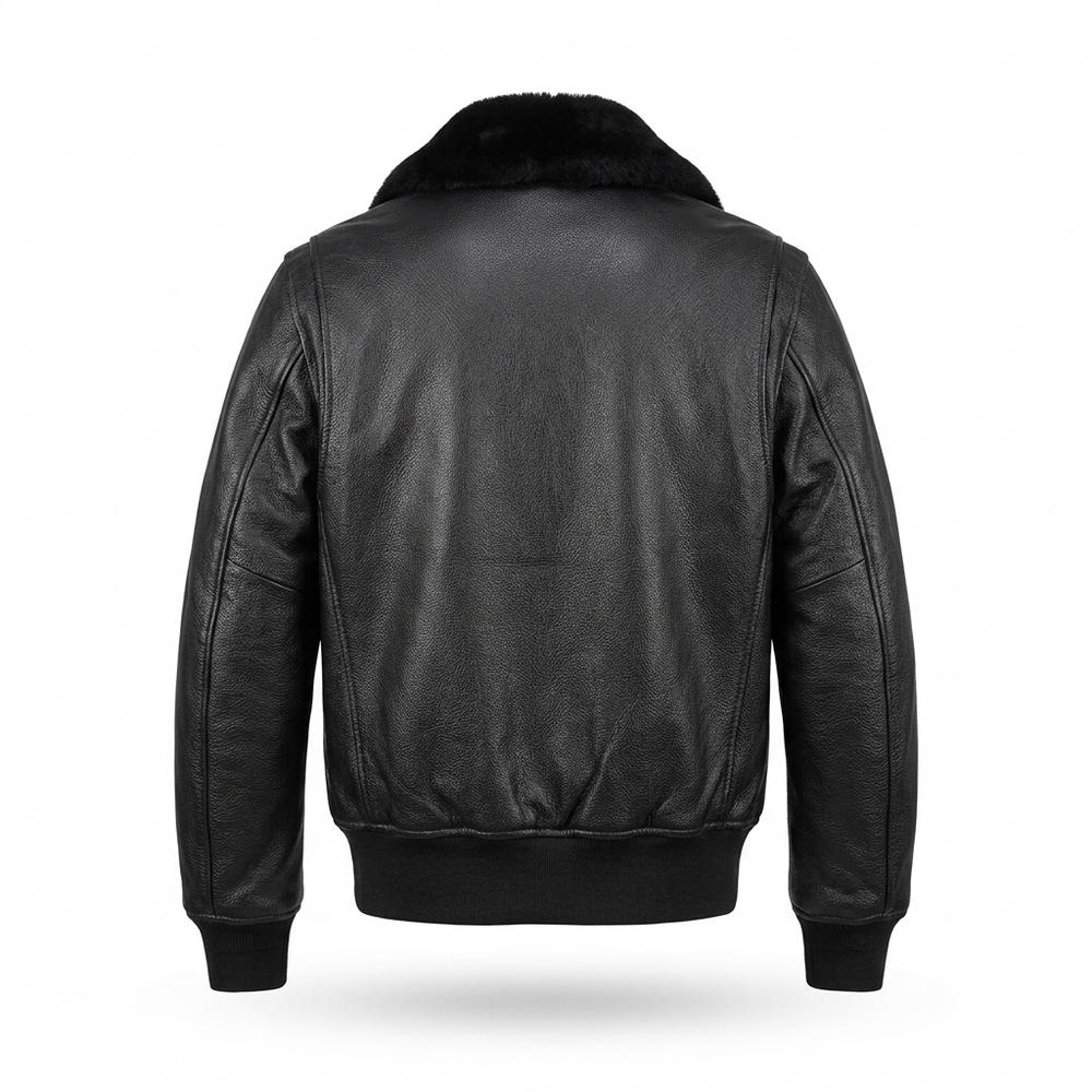 Mens Outlet House - Visen | Grained Fur-Collar Leather Jacket Men