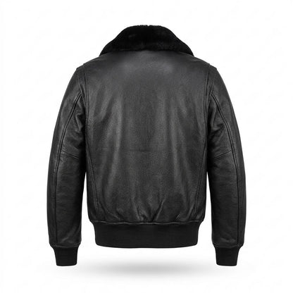 Mens Outlet House - Visen | Grained Fur-Collar Leather Jacket Men