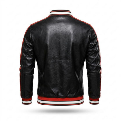 Mens Outlet House - Yorel | Zip-Up Striped-Trim Leather Jacket Men