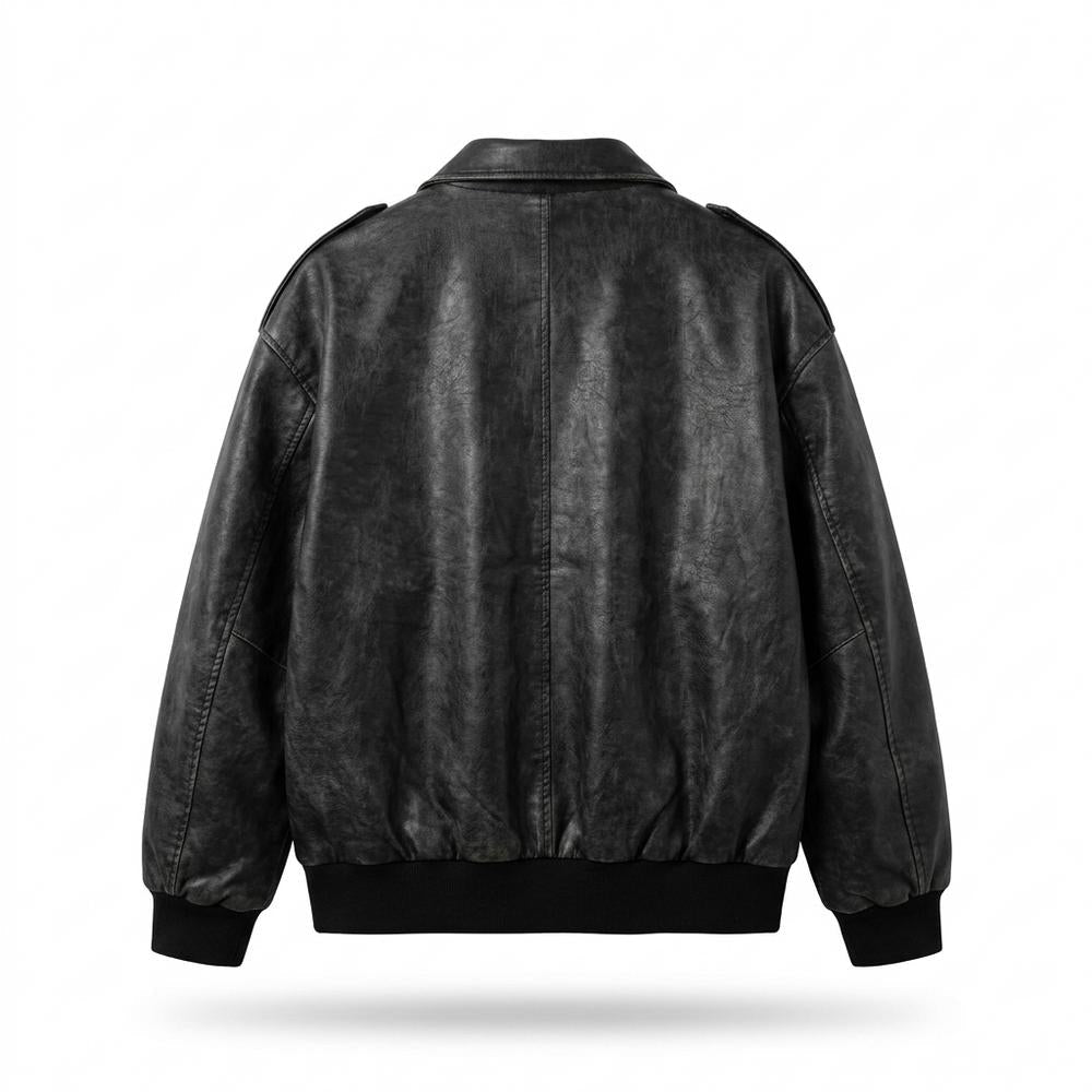 Mens Outlet House - Allan | Rib-Knit Zip-Up Leather Jacket Men