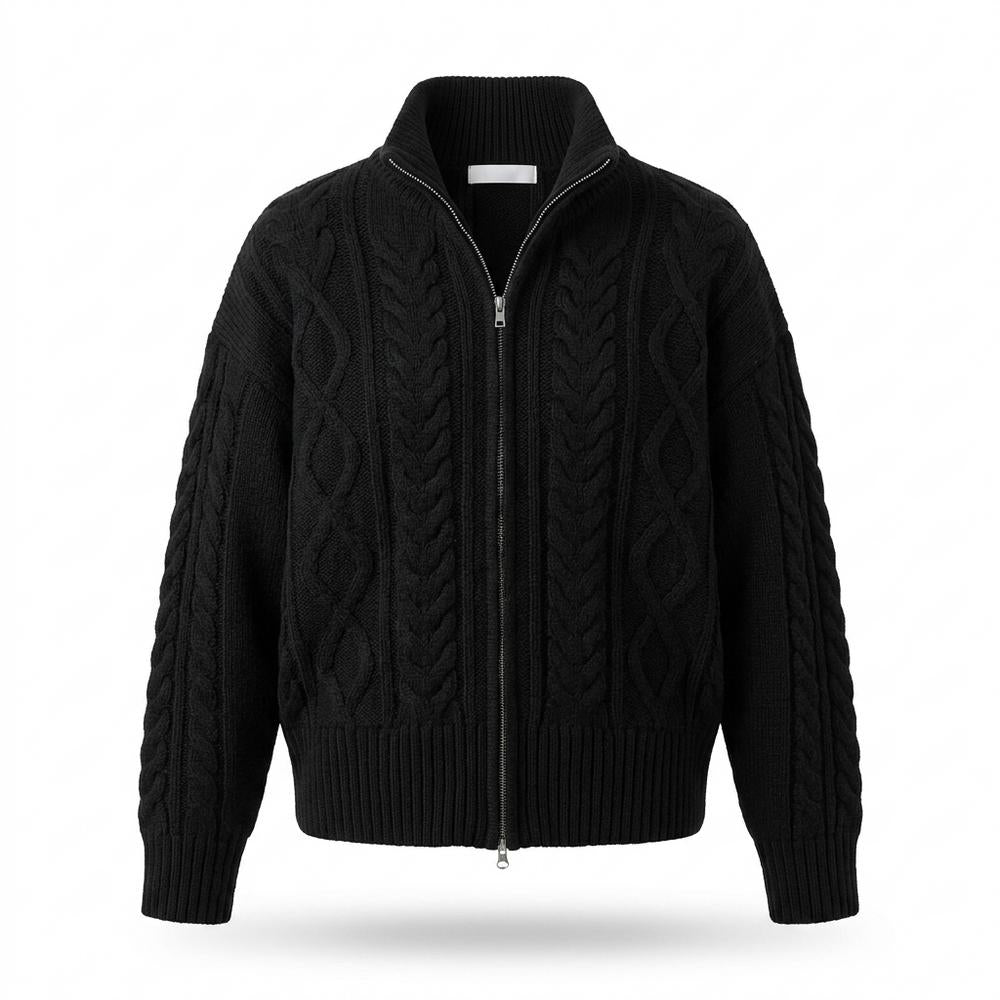 Mens Outlet House - Lomir | Cable-Knit Zip-Up Knit Cardigan Men